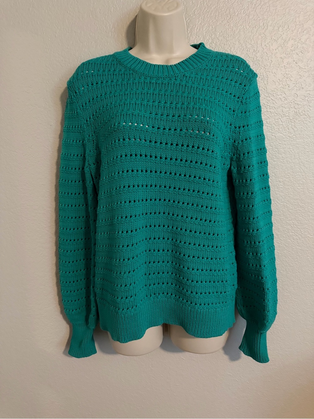 J. Crew Teal Open-Weave Crewneck Sweater